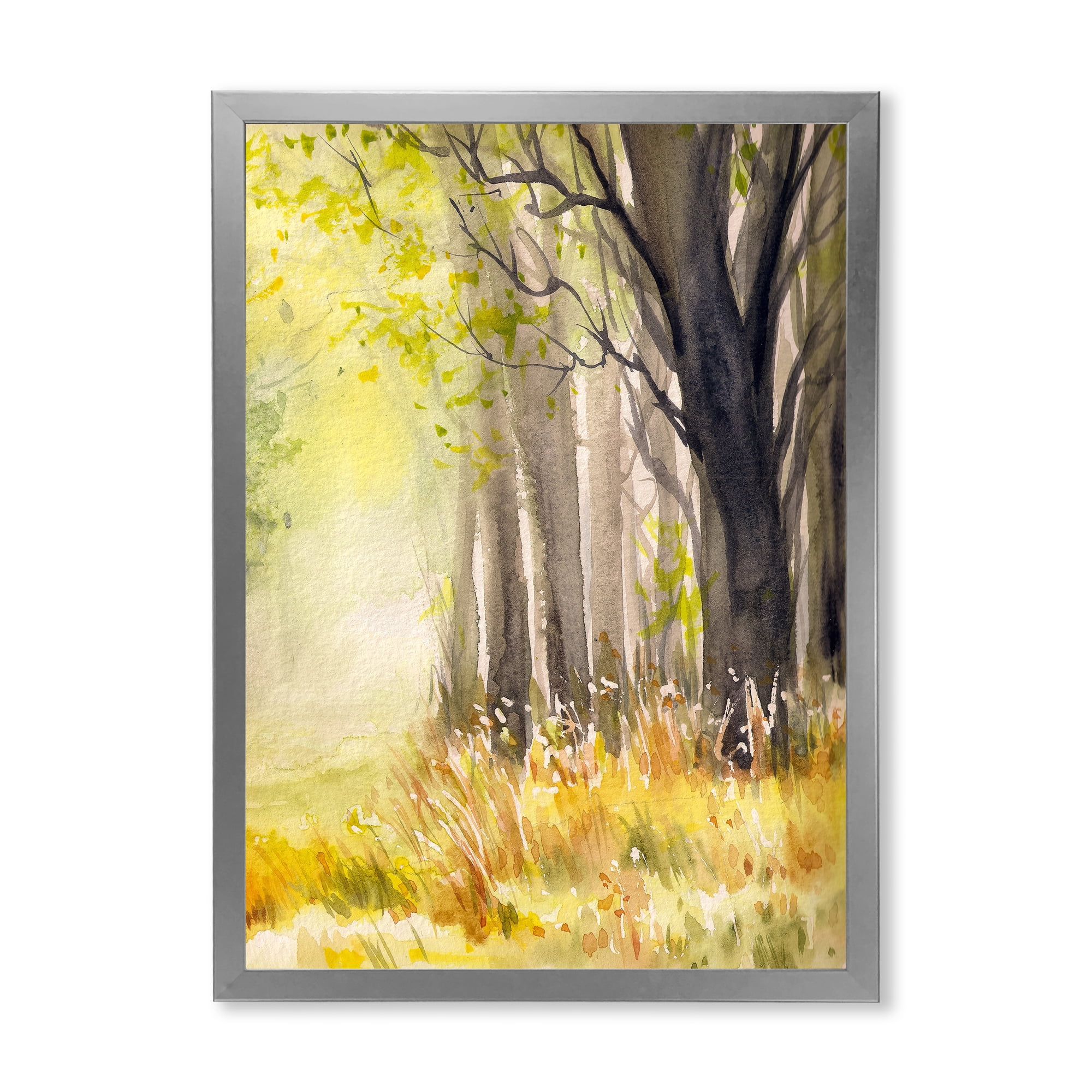 Designart 'Bright Sunshine Through The Yellow Forest Trees II' Traditional Framed Art Print