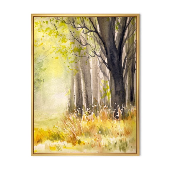 Designart 'Bright Sunshine Through The Yellow Forest Trees II' Traditional Framed Canvas Wall Art Print
