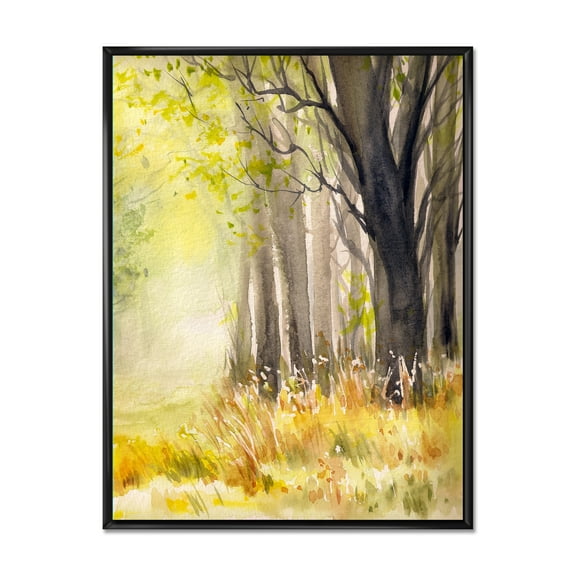 Designart 'Bright Sunshine Through The Yellow Forest Trees II' Traditional Framed Canvas Wall Art Print