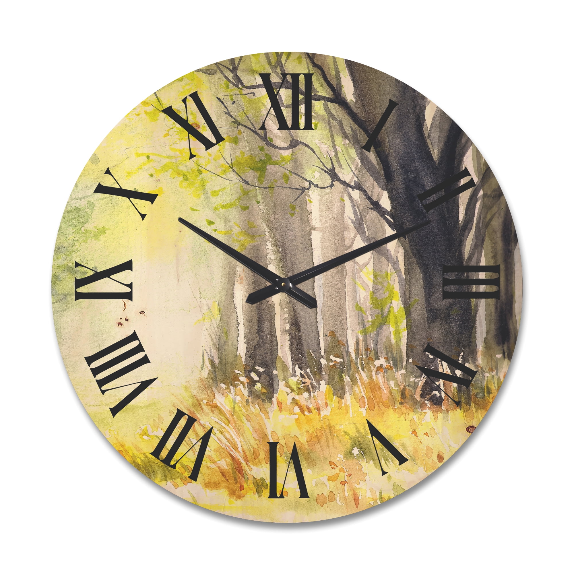 Designart 'Bright Sunshine Through The Yellow Forest Trees II' Traditional Wood Wall Clock