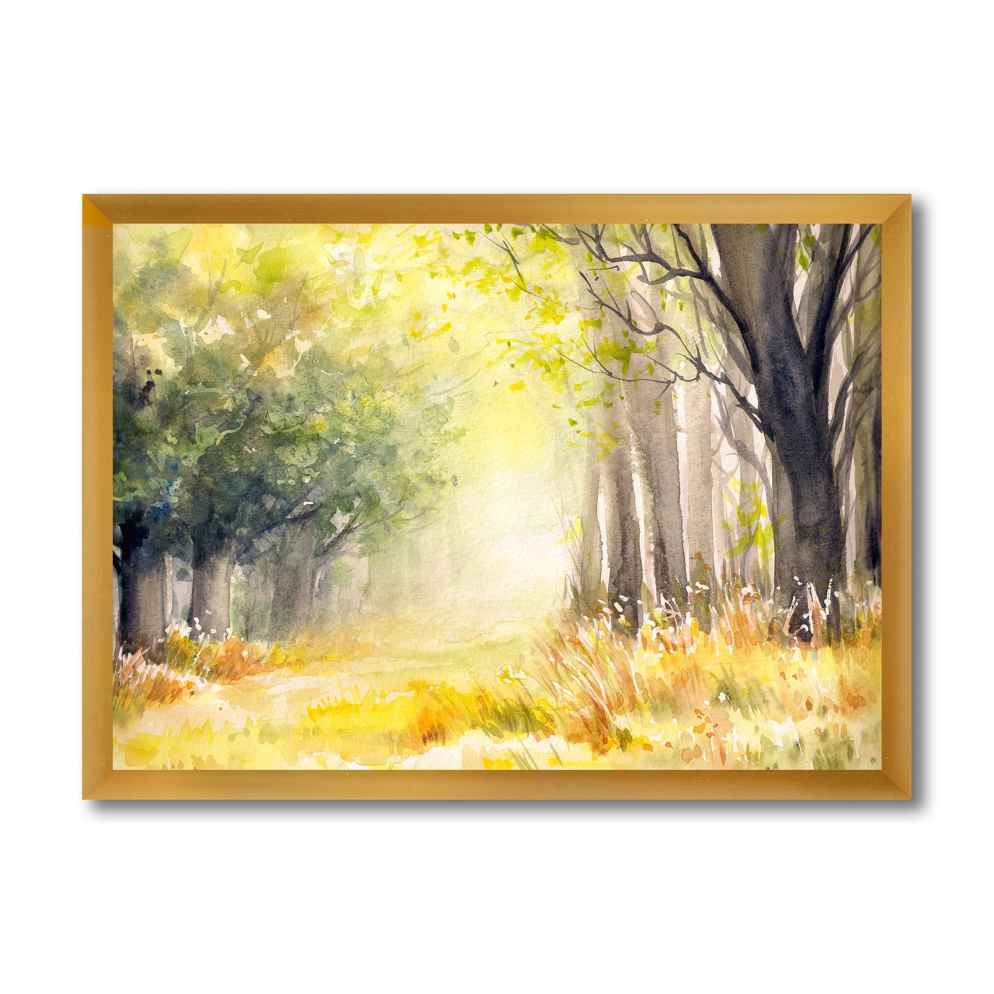 Designart 'Bright Sunshine Through The Yellow Forest Trees III' Traditional Framed Art Print