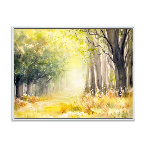 Designart 'Bright Sunshine Through The Yellow Forest Trees III' Traditional Framed Canvas Wall Art Print