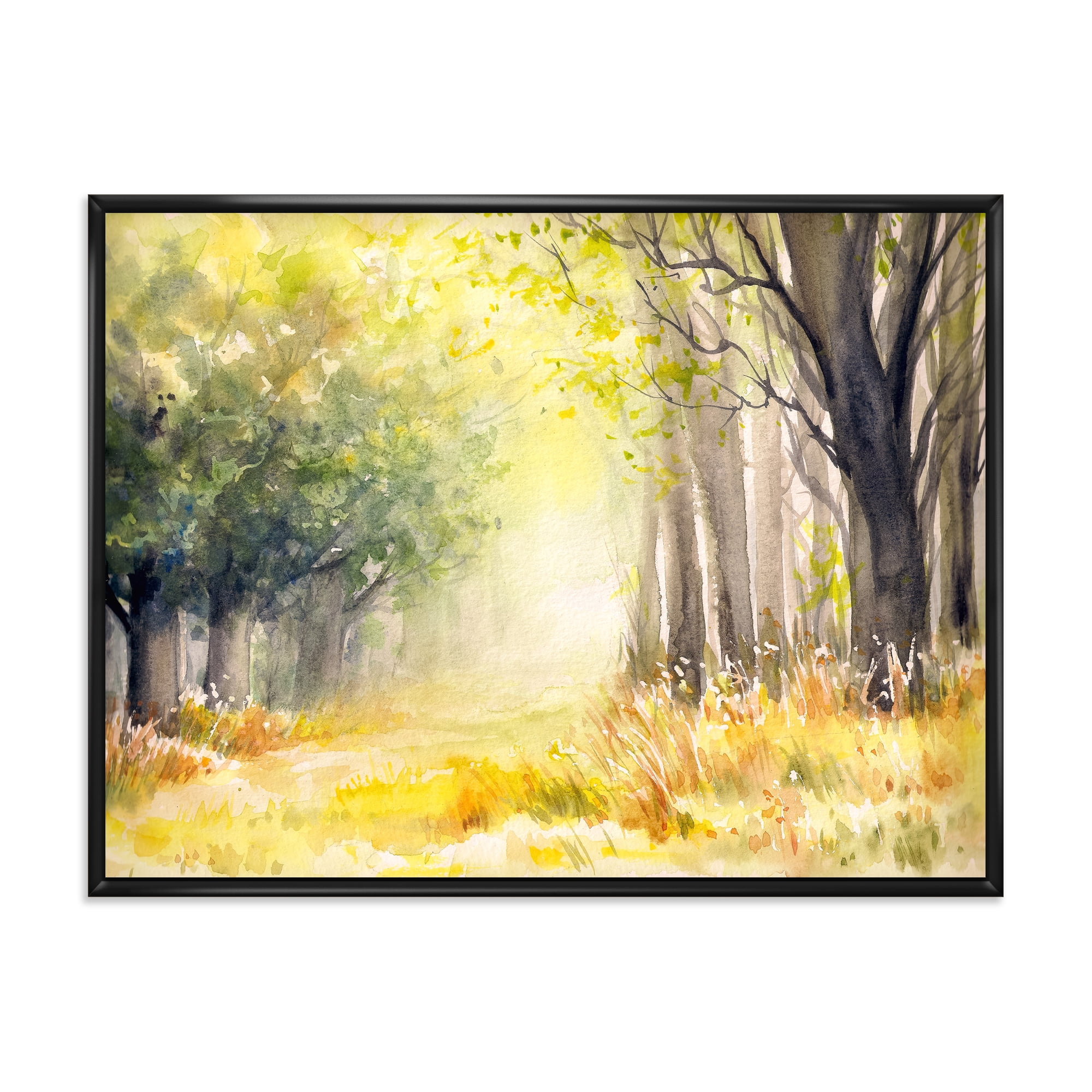 Designart 'Bright Sunshine Through The Yellow Forest Trees III' Traditional Framed Canvas Wall Art Print