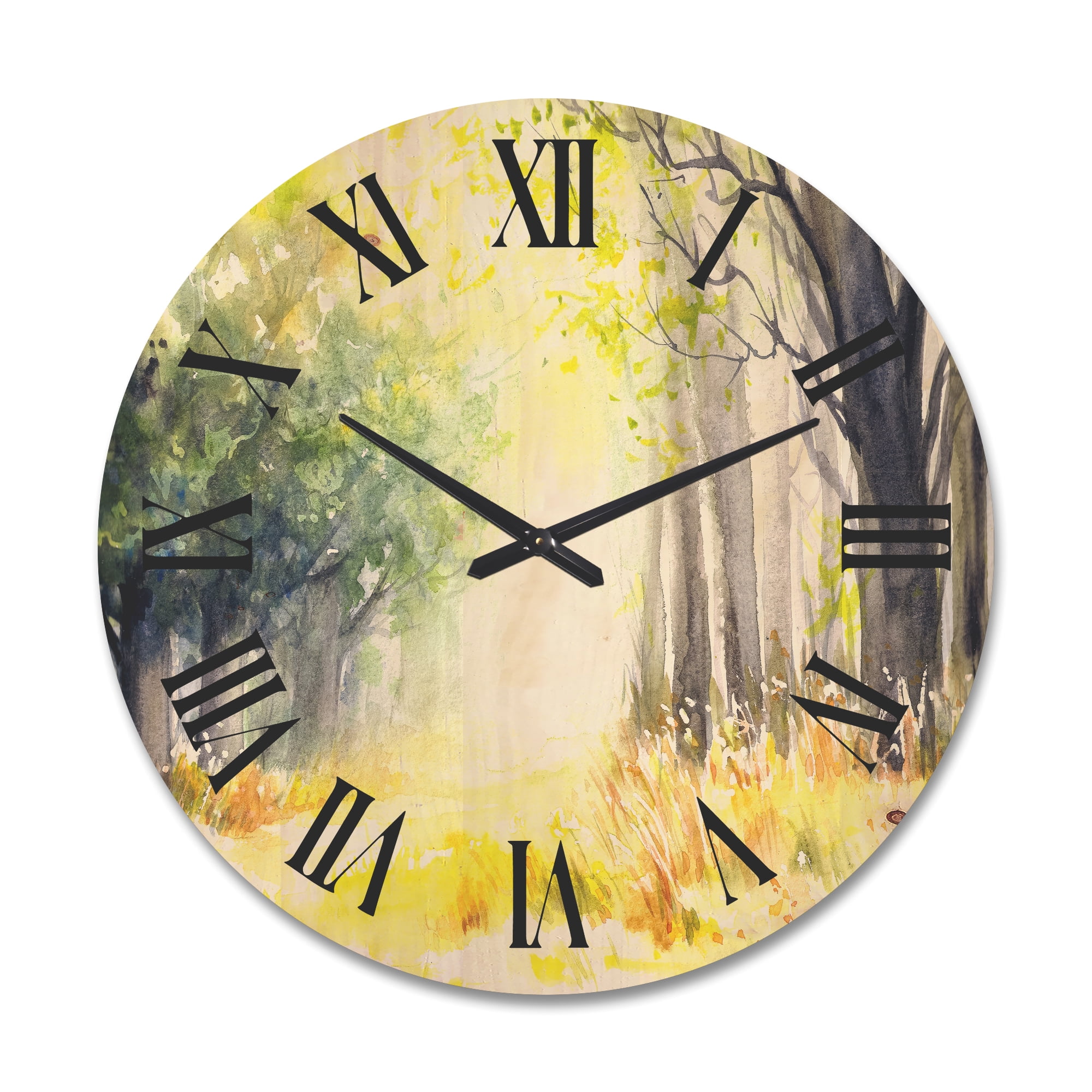 Designart 'Bright Sunshine Through The Yellow Forest Trees III' Traditional Wood Wall Clock