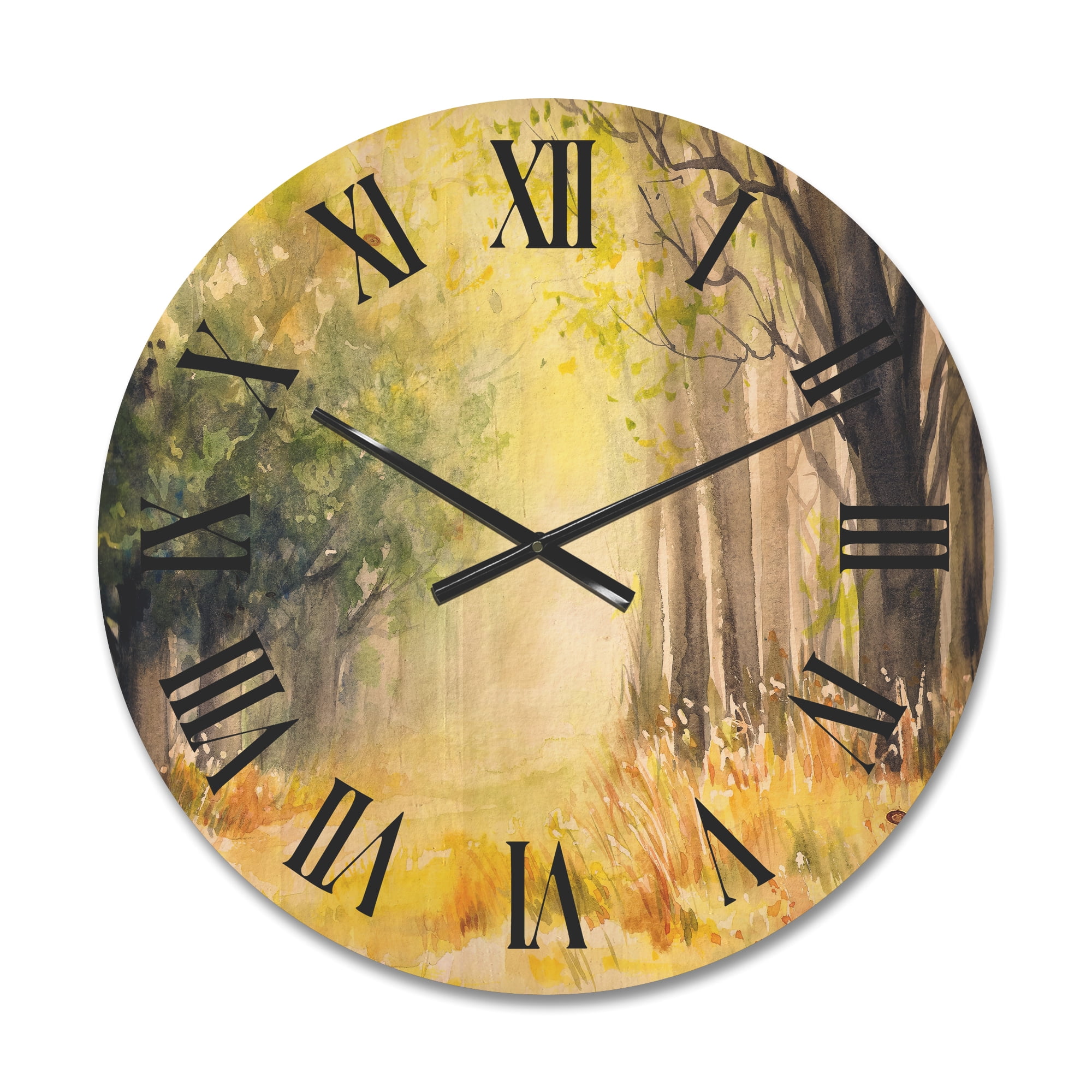 Designart 'Bright Sunshine Through The Yellow Forest Trees III' Traditional Wood Wall Clock