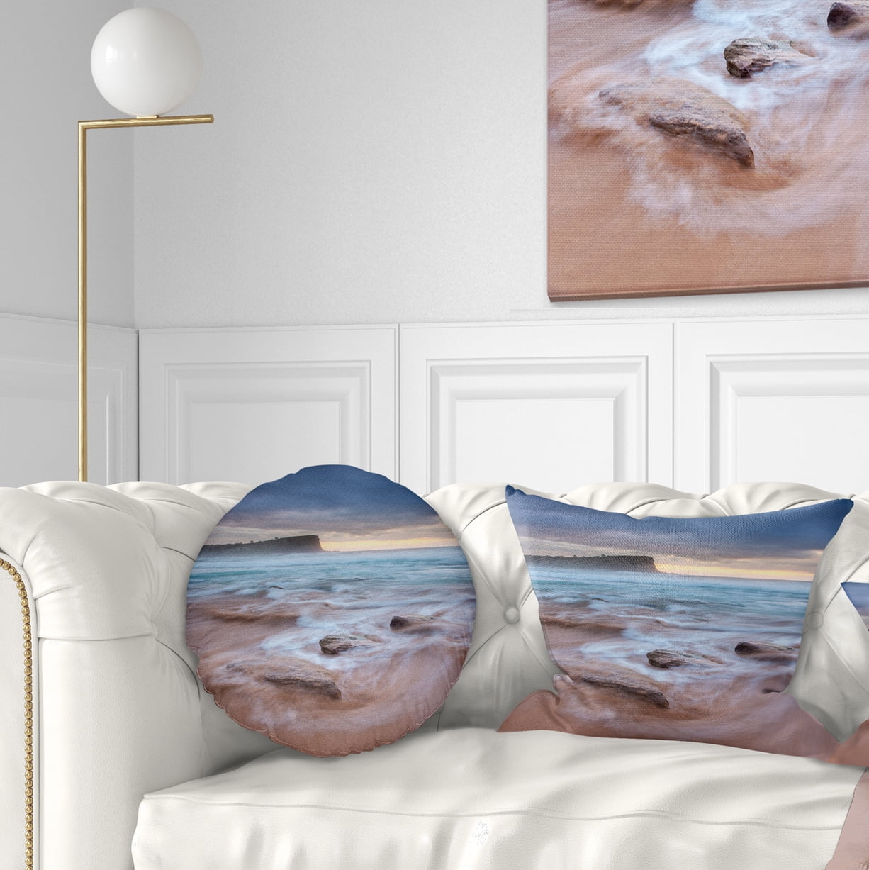 Designart Bright Sydney Sea with Long Waves - Seashore Throw Pillow - 12x20