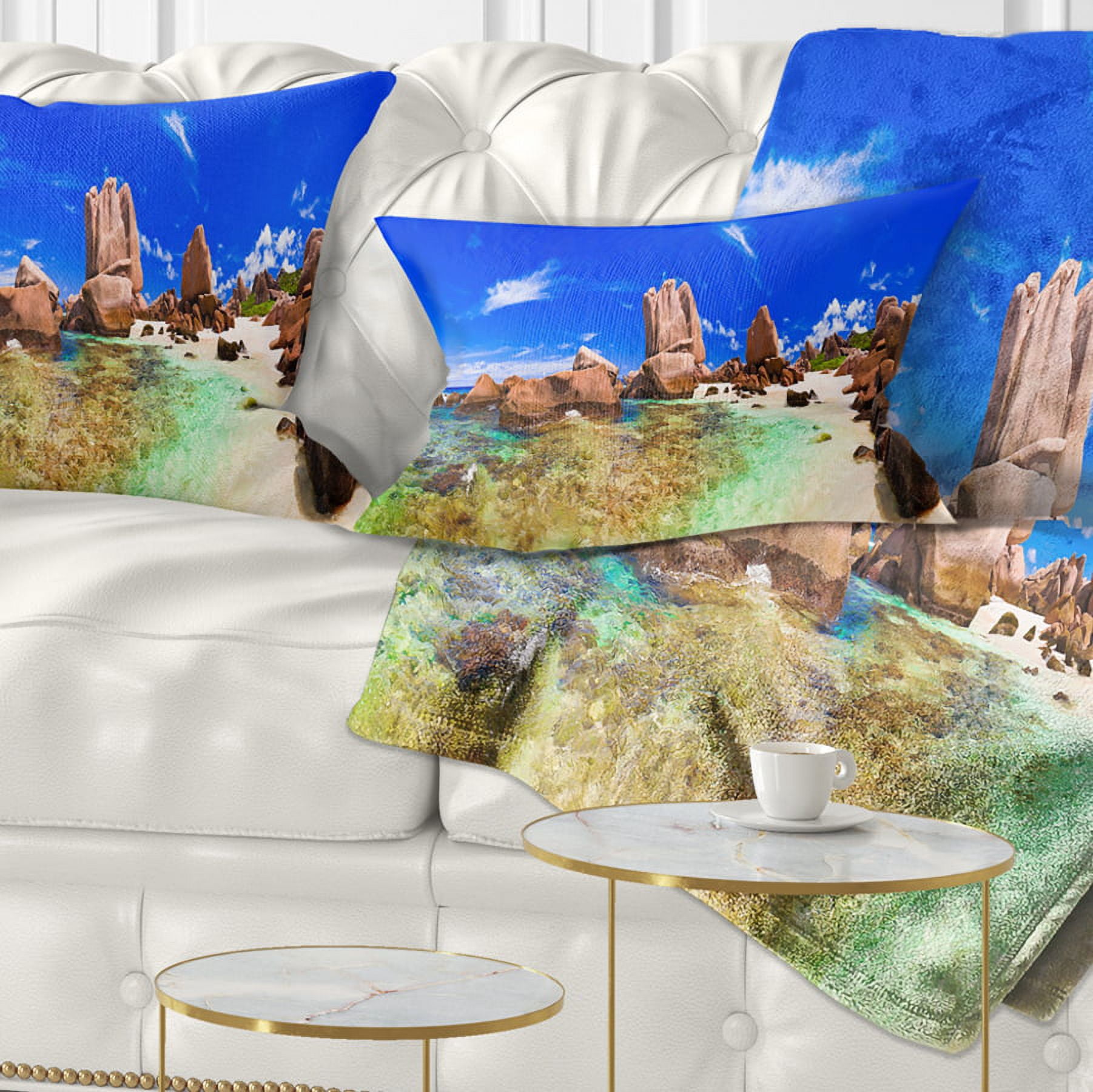 Designart Bright Tropical Beach Panorama - Landscape Photography Throw Pillow - 12x20