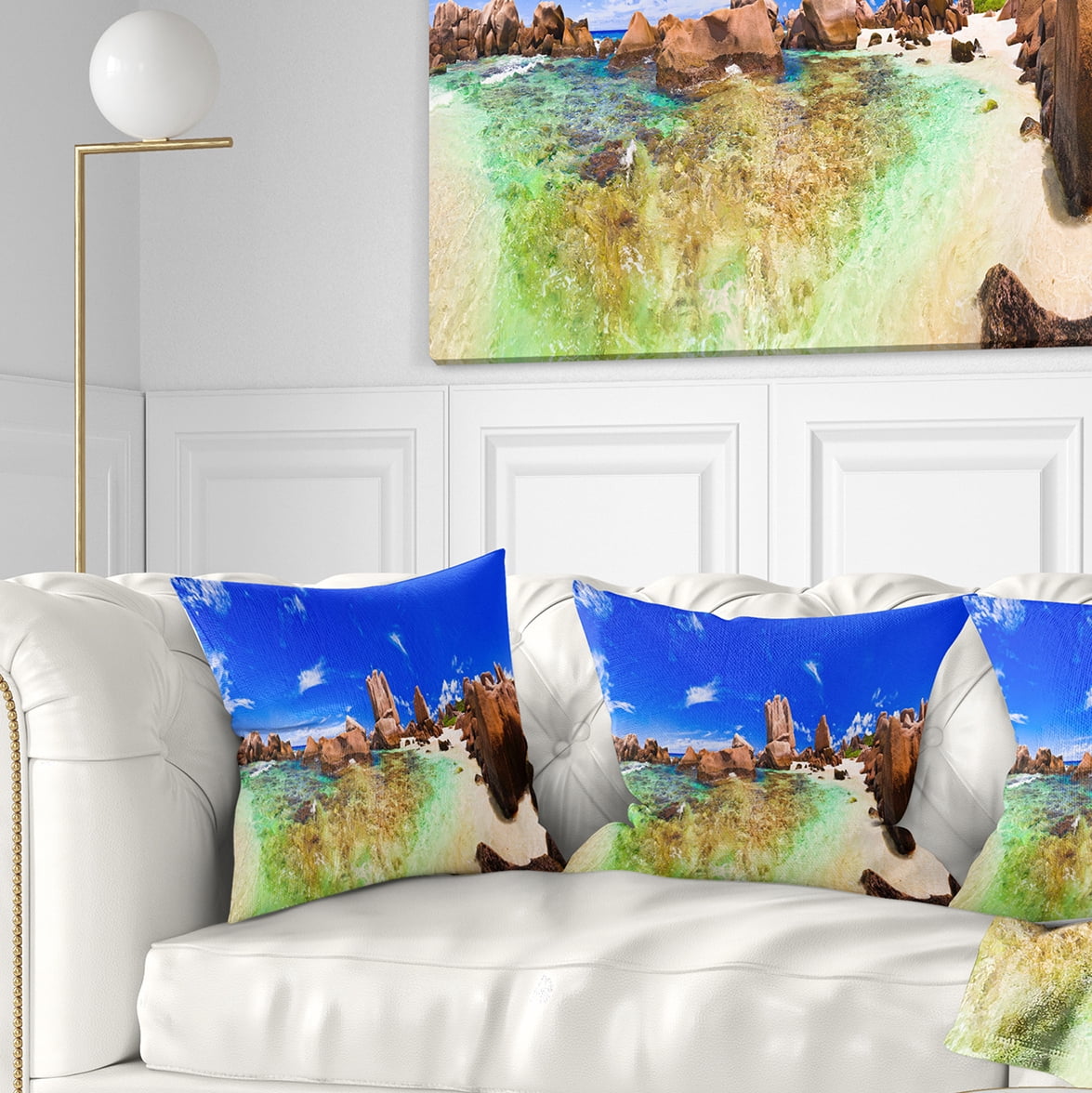Designart Bright Tropical Beach Panorama - Landscape Photography Throw Pillow - 16x16