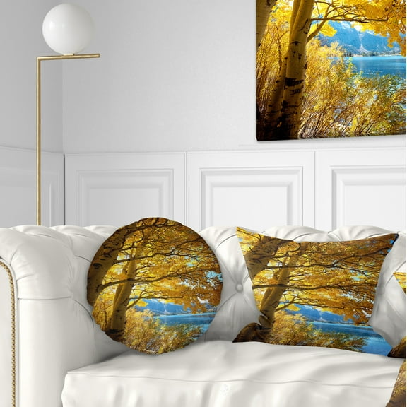 Designart Bright Yellow Autumn Tree - Landscape Printed Throw Pillow - 12x20