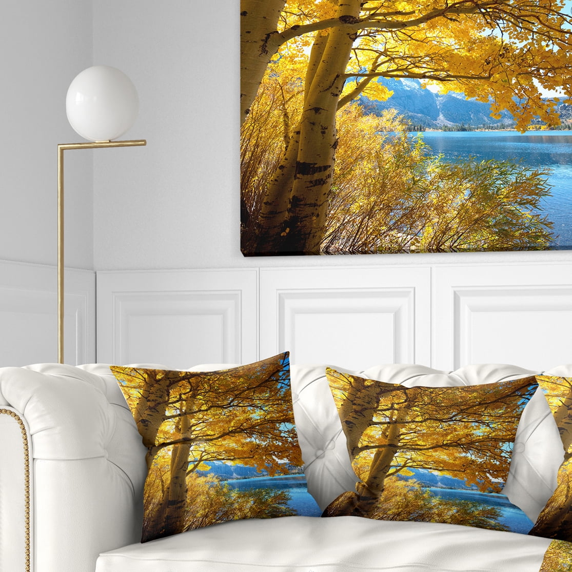 Designart Bright Yellow Autumn Tree - Landscape Printed Throw Pillow - 18x18