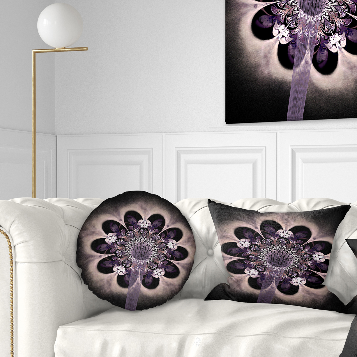 Designart Bright Yellow Digital Art Fractal Flower - Floral Throw Pillow - 12x20
