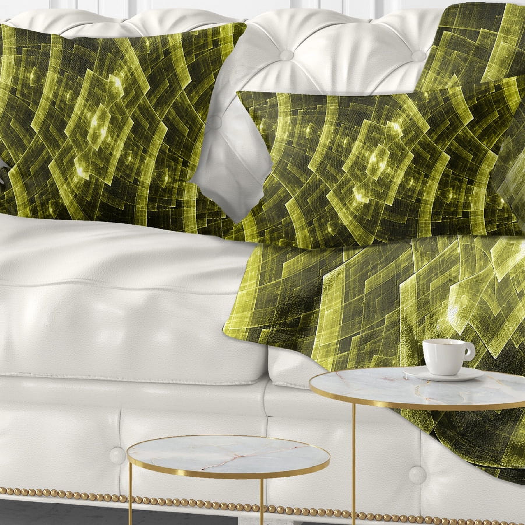Designart Bright Yellow Fractal Flower Grid - Abstract Throw Pillow - 12x20