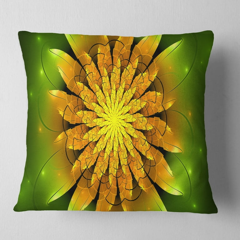 Designart Bright Yellow Fractal Flower on Green Floral Throw