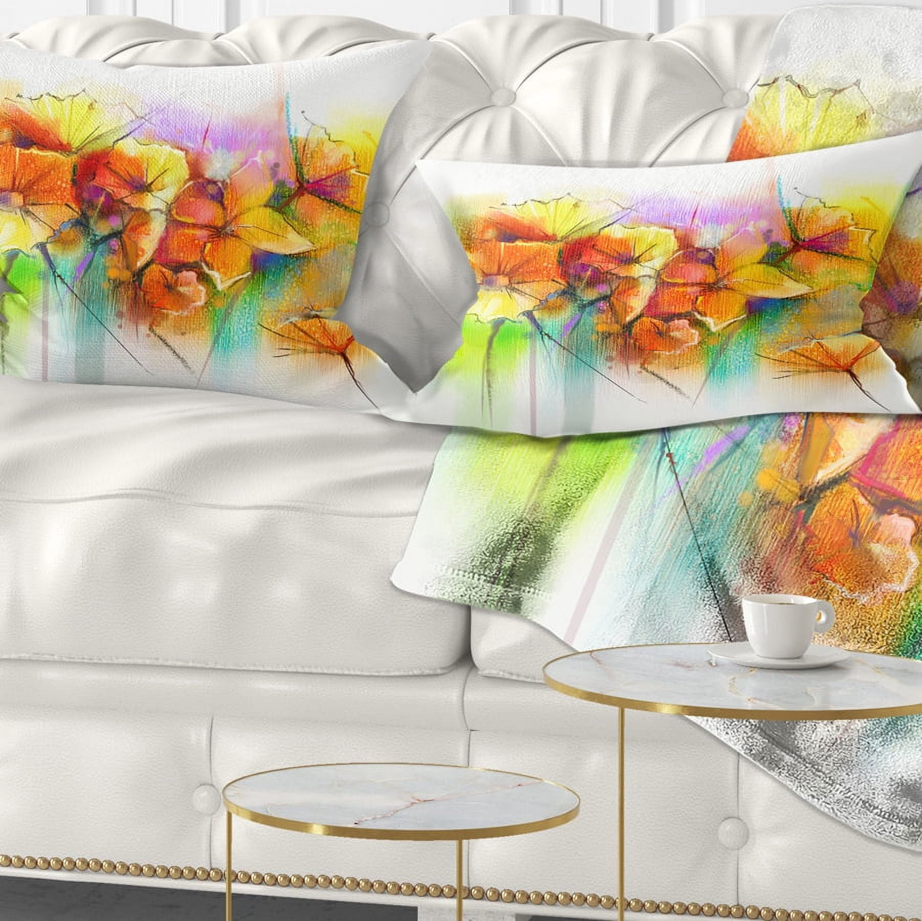 Designart Bright Yellow Gerbera and Daisies - Floral Throw Pillow - 12x20