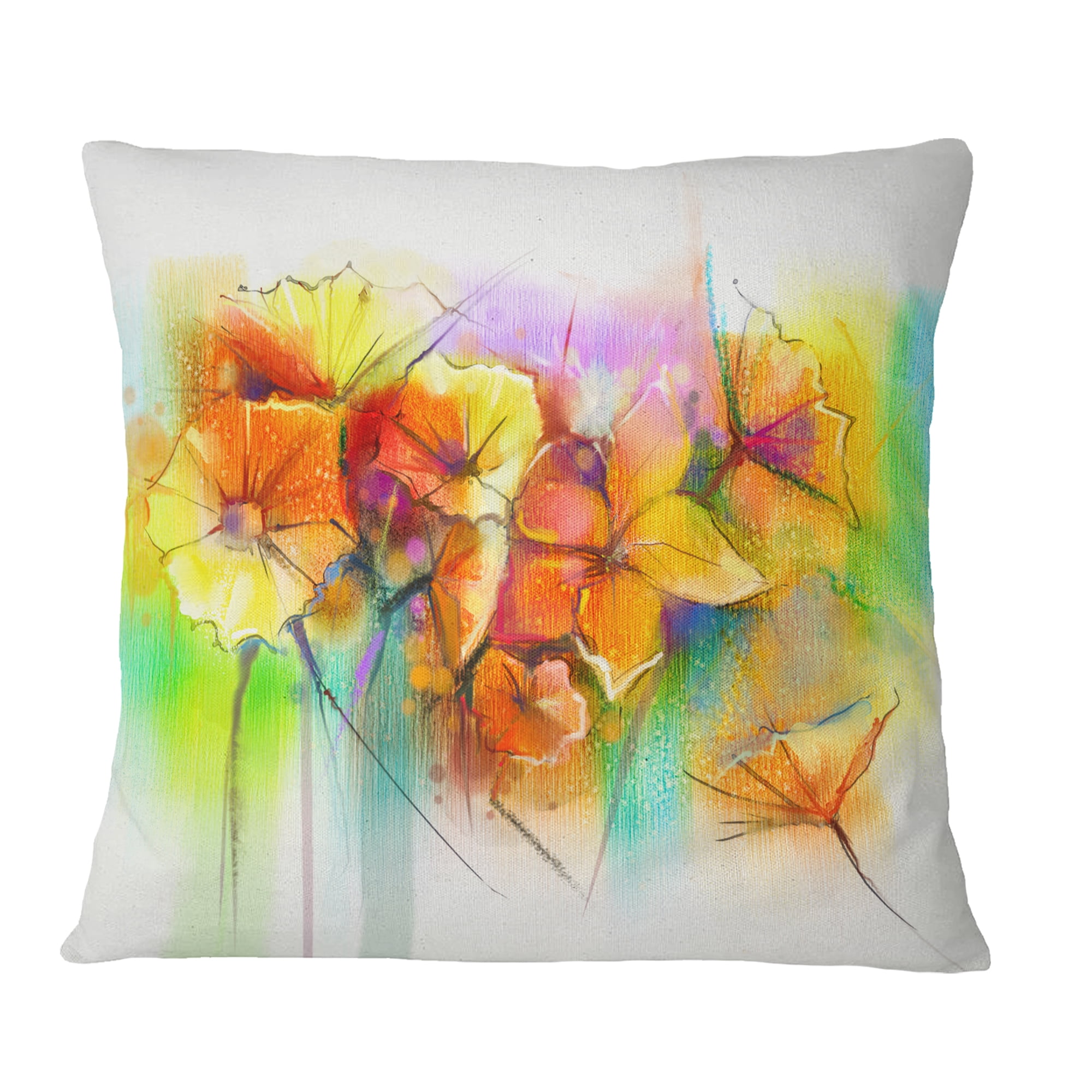 Designart Bright Yellow Gerbera and Daisies - Floral Throw Pillow - 16x16