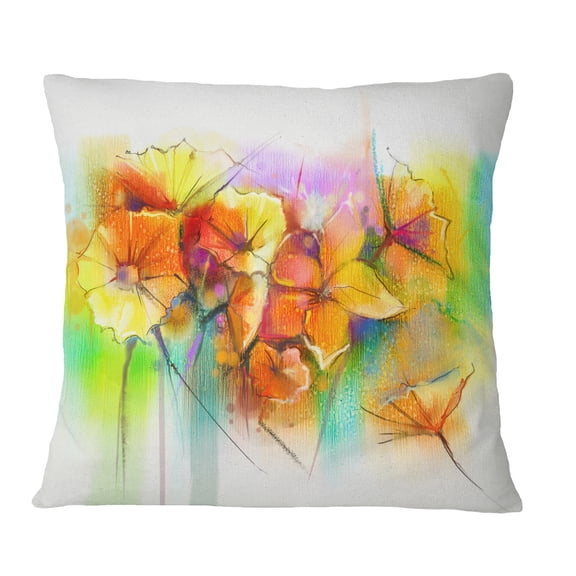 Designart Bright Yellow Gerbera and Daisies - Floral Throw Pillow - 18x18