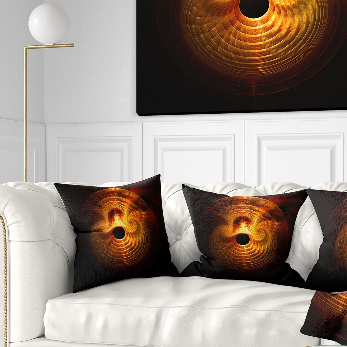 Designart Bright Yellow Magical Lights - Abstract Throw Pillow - 18x18