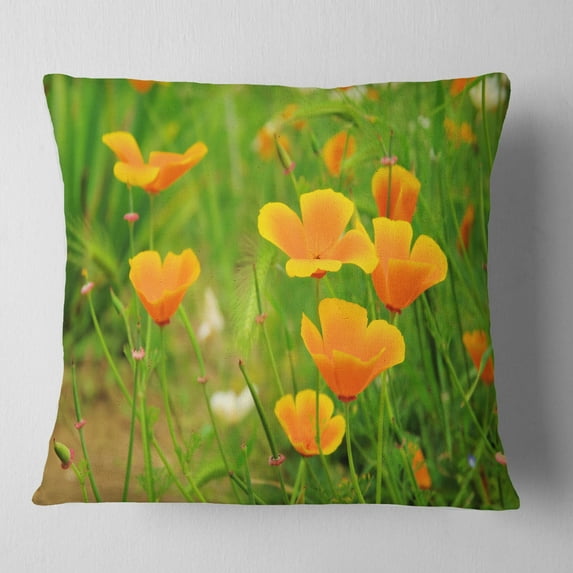 Designart Bright Yellow Poppy Flowers - Floral Throw Pillow - 18x18