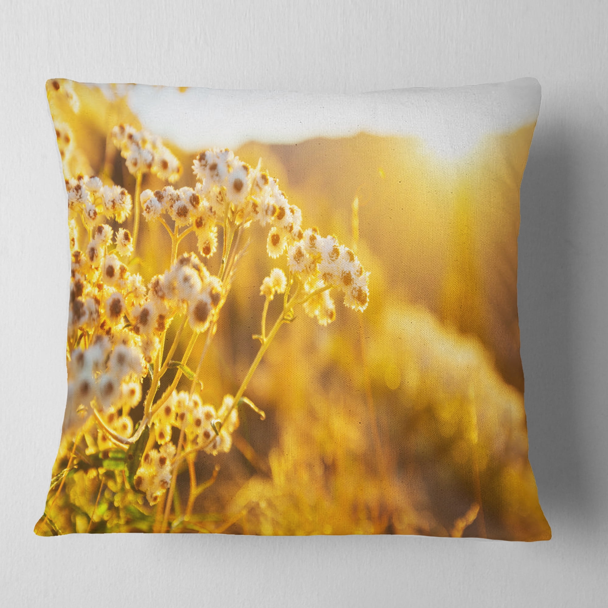 Designart Bright Yellow Rural Garden Flowers - Floral Throw Pillow - 16x16