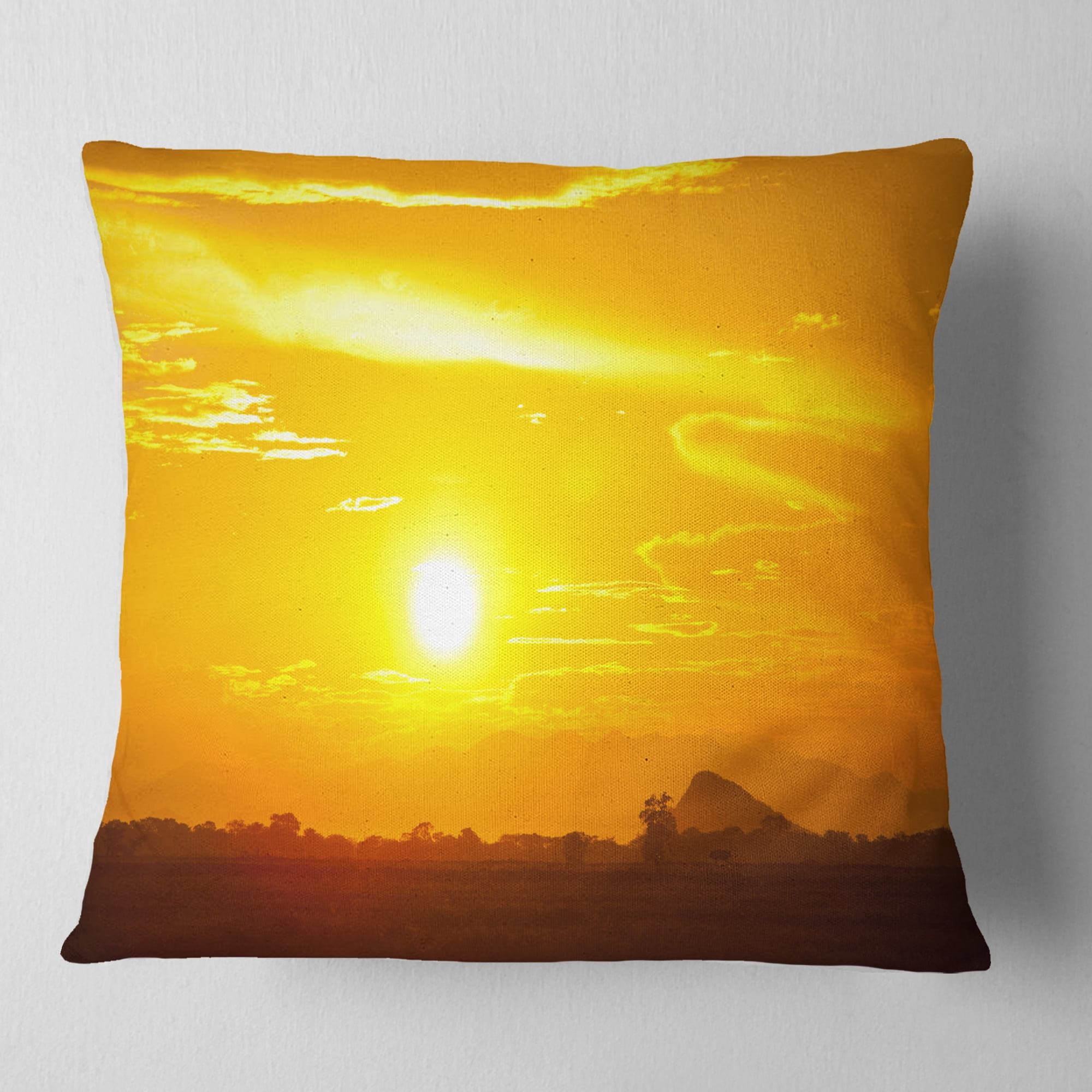 Designart Bright Yellow Sky At Sri Lanka Sunset - African Landscape Printed Throw Pillow - 18x18