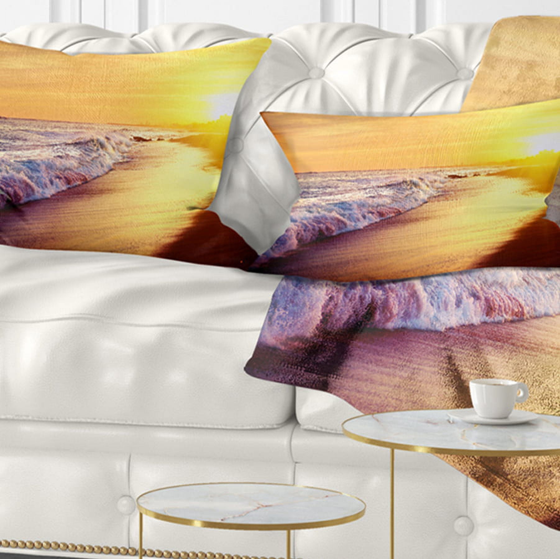 Designart Bright Yellow Sky with Foam Waves - Seashore Throw Pillow - 12x20