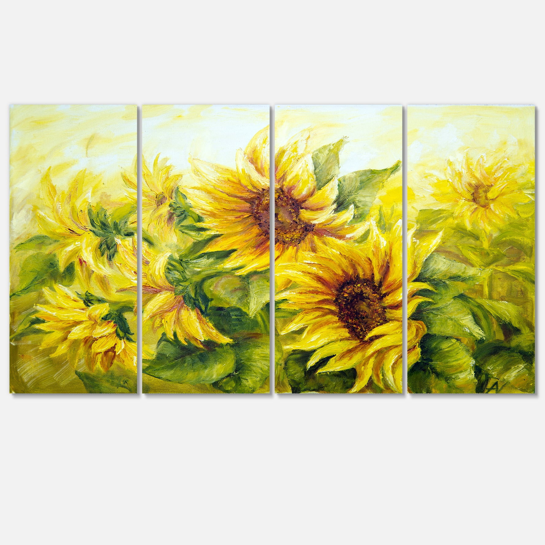 Designart 'Bright Yellow Sunny Sunflowers ' Floral Painting Canvas