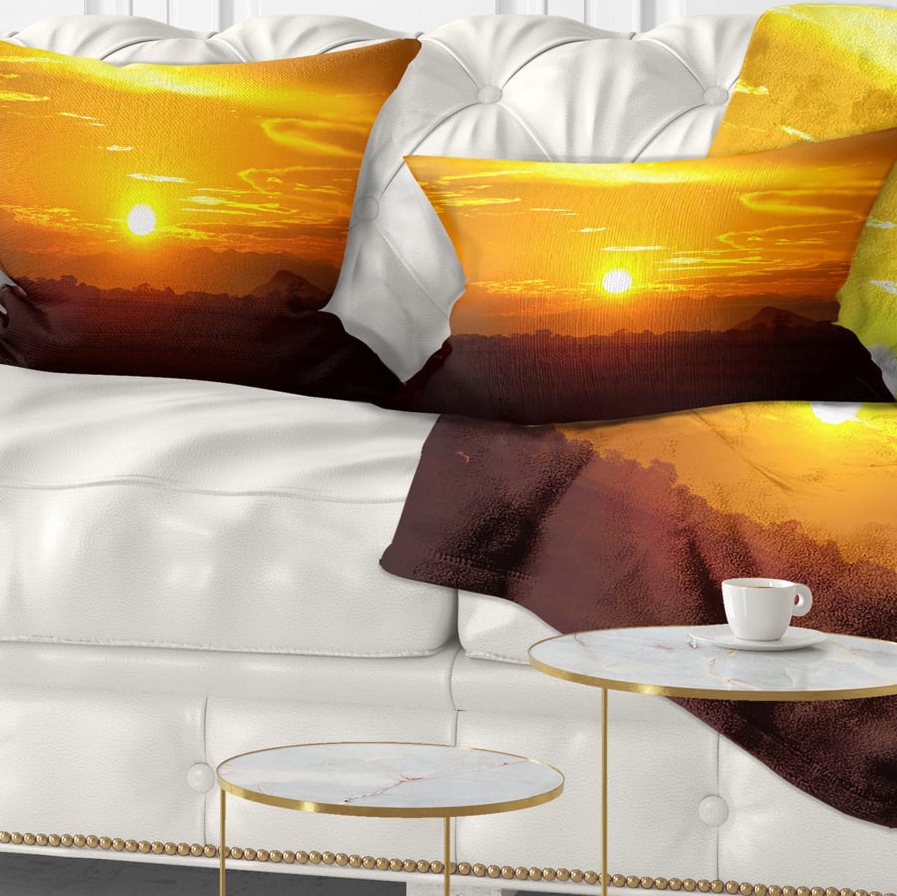 Designart Bright Yellow Sunset in Sri Lanka - Landscape Printed Throw Pillow - 12x20