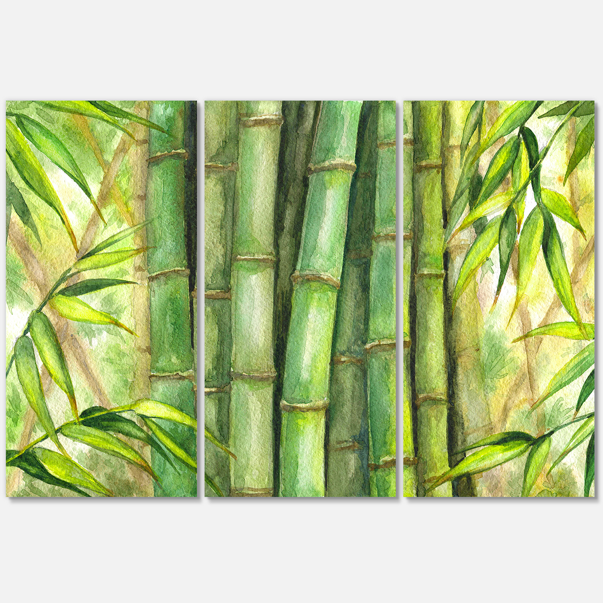 Designart ' Bright and Green Bamboo Stems ' Transitional Canvas Wall Art Print