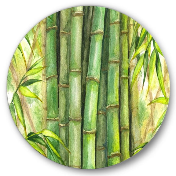 Designart 'Bright and Green Bamboo Stems' Transitional Circle Metal Wall Art 29x29 - Disc of 29