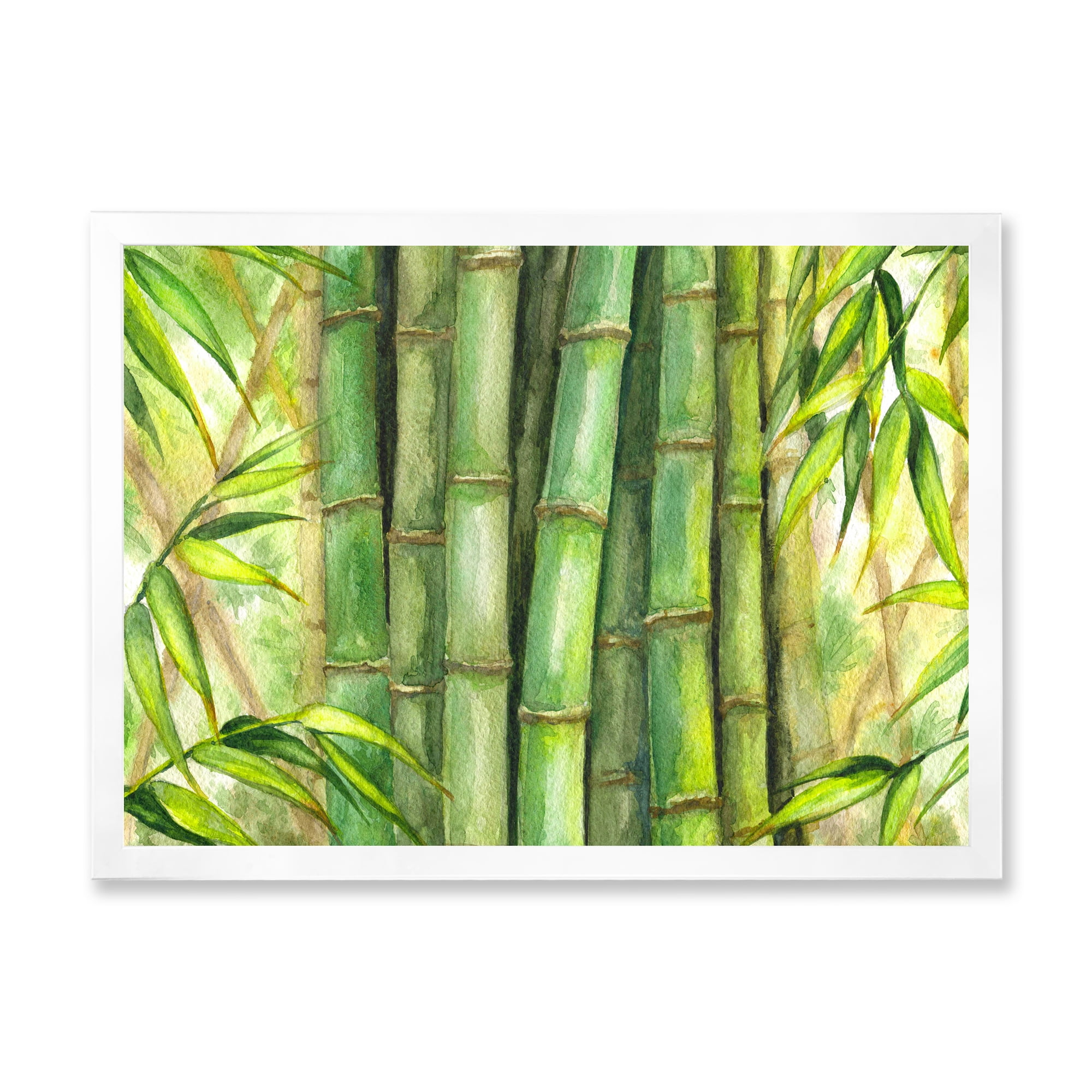 Designart 'Bright and Green Bamboo Stems' Transitional Framed Art Print
