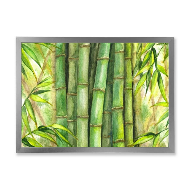 Designart 'Bright and Green Bamboo Stems' Transitional Framed Art Print