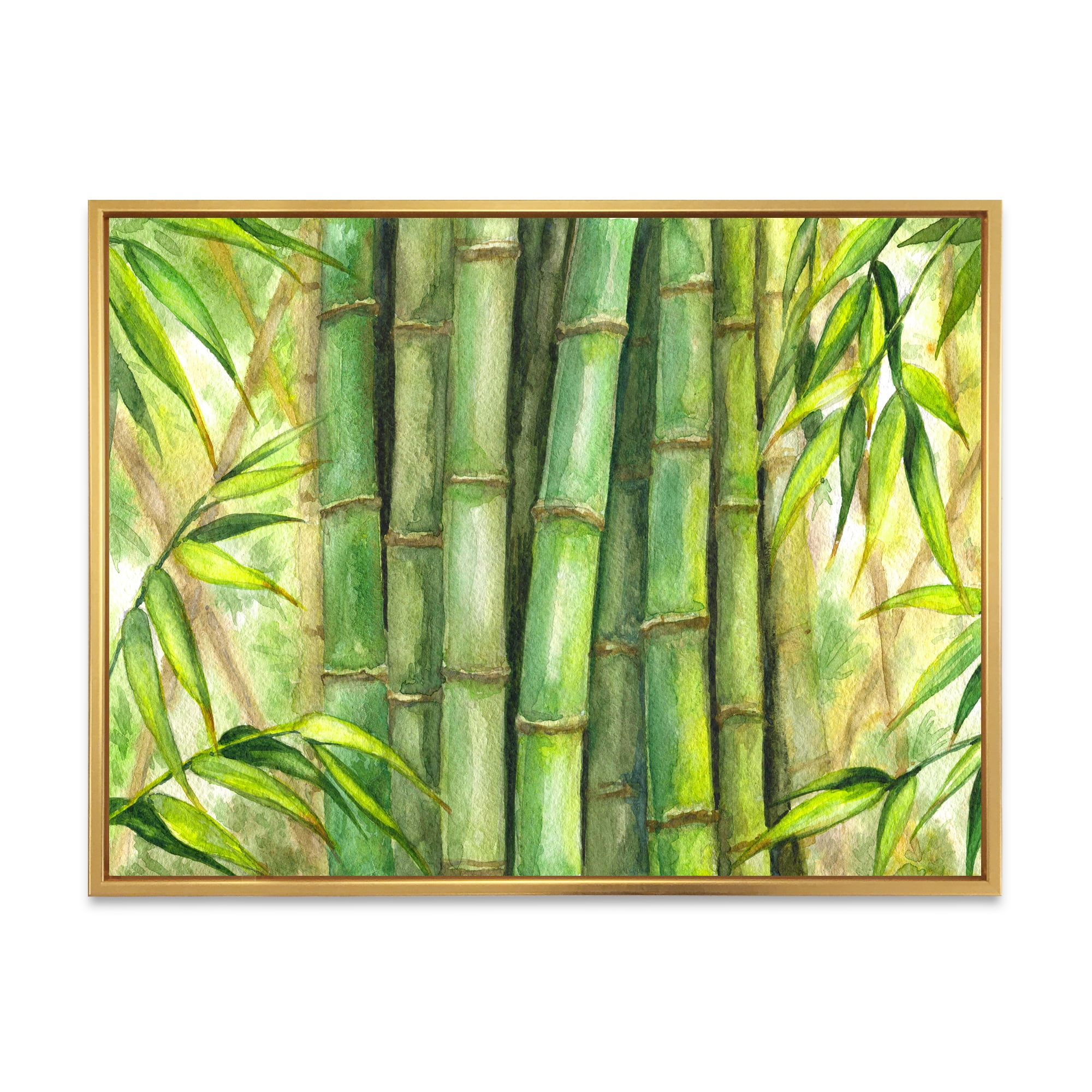 Designart 'Bright and Green Bamboo Stems' Transitional Framed Canvas Wall Art Print