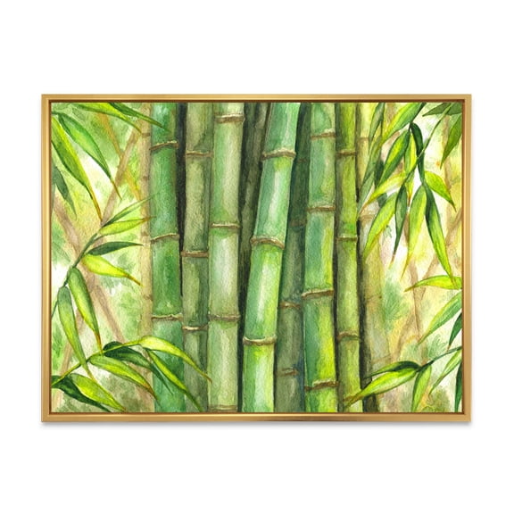 Designart 'Bright and Green Bamboo Stems' Transitional Framed Canvas Wall Art Print