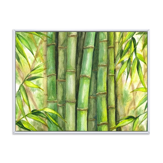 Designart 'Bright and Green Bamboo Stems' Transitional Framed Canvas Wall Art Print