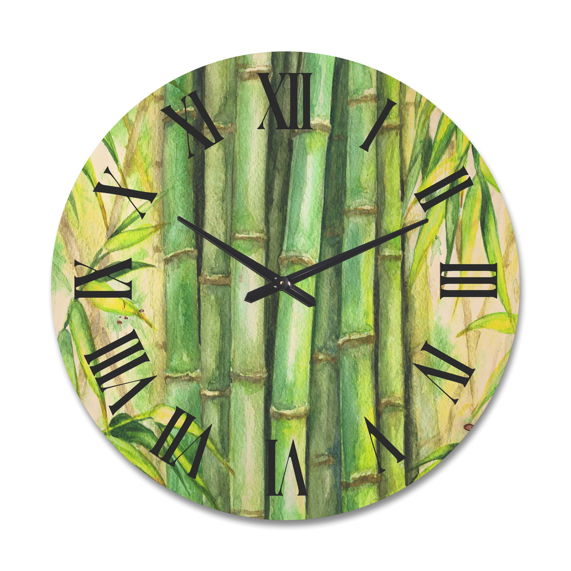 Designart 'Bright and Green Bamboo Stems' Transitional Wood Wall Clock