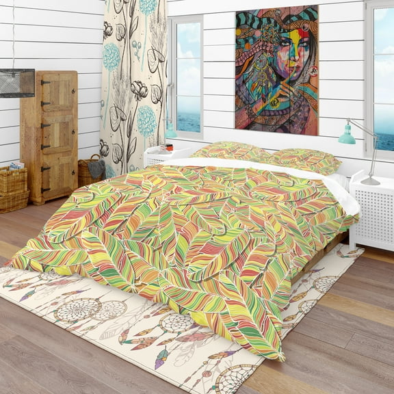 Designart 'Brightly Colored Feathers' Southwestern Duvet Cover Set