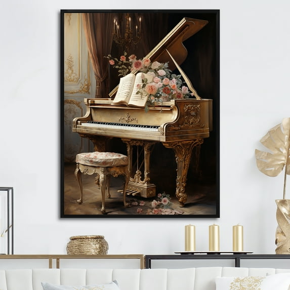 Designart "Brilliance Of The French Baroque Piano I" Music Floater Framed Wall Decor