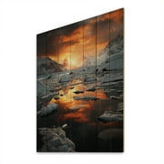 Designart "Brilliance Sunset Glacier Icy wall decor II" Landscape & Nature Print on Natural Pine Wood