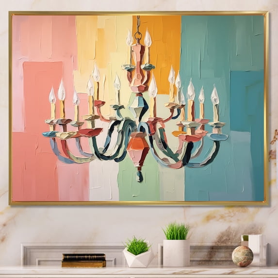 Designart "Brilliance of Baroque Luminary Chandelier" Fashion Framed Wall Art - Glam Blue Chandelier Living Room Framed Canvas Art