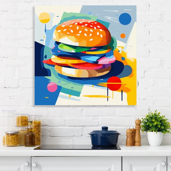 Designart "Brilliance of Pop Art Hamburger VII" Food & Beverage Wall Art - Traditional Green Food Entryway Wall Art Print