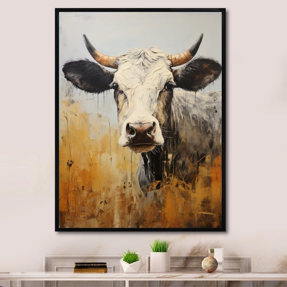 Designart "Brilliance of the Bovine Cow" Animals Floater Framed Canvas Print