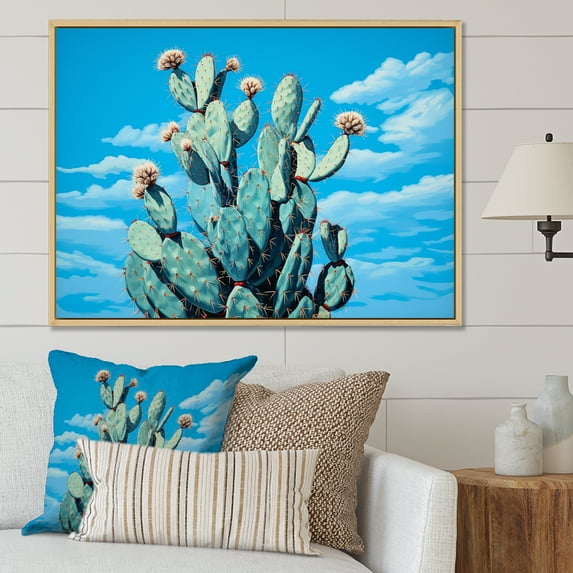 Designart "Brilliant Azure Cactus" Cactus Floater Framed Canvas Prints