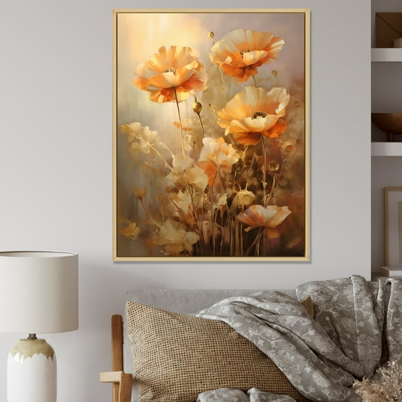 Designart "Brilliant Bronze Poppies I" Poppies Floater Framed Wall Decor