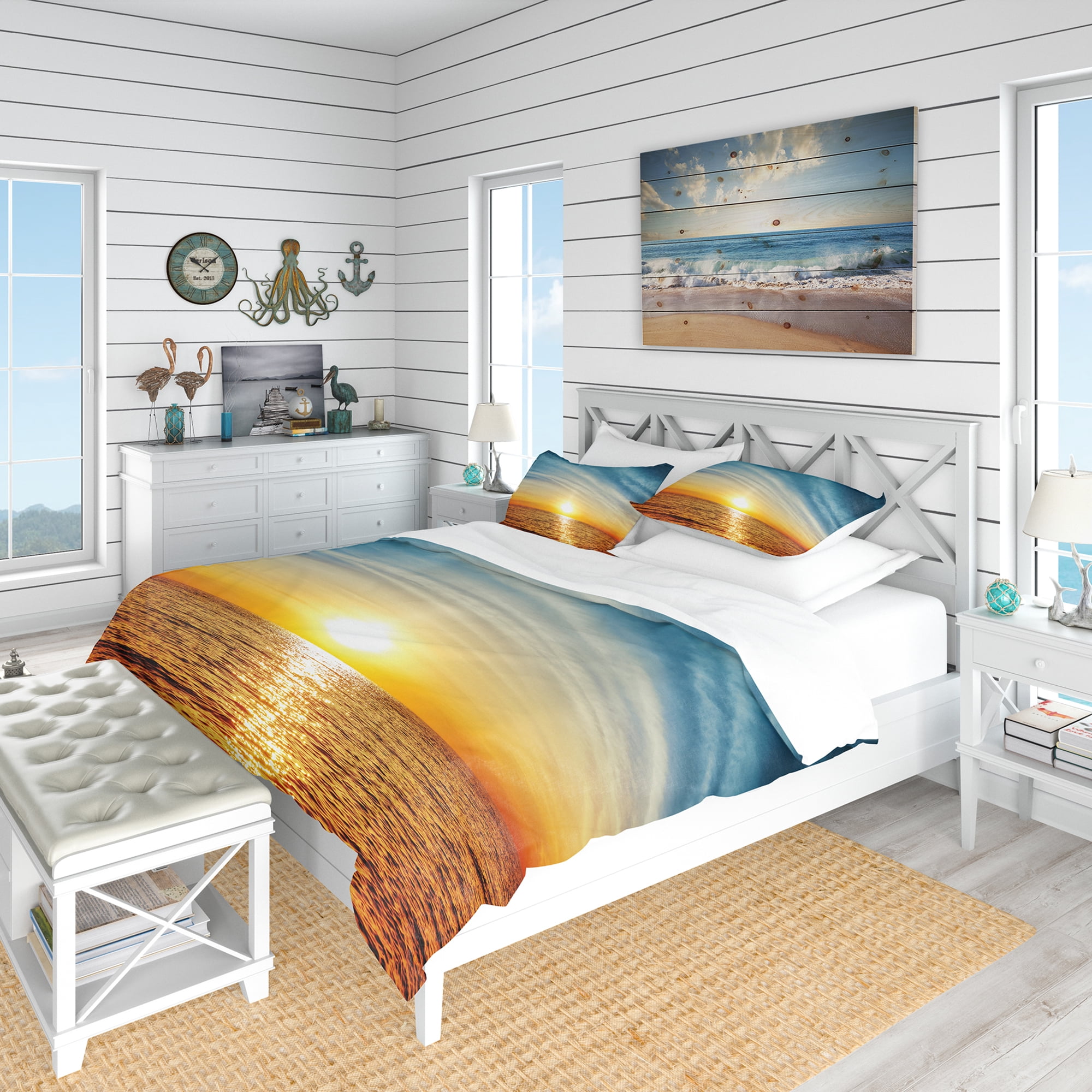 Designart 'Brilliant Texture of Sea Currents' Beach Duvet Cover Set
