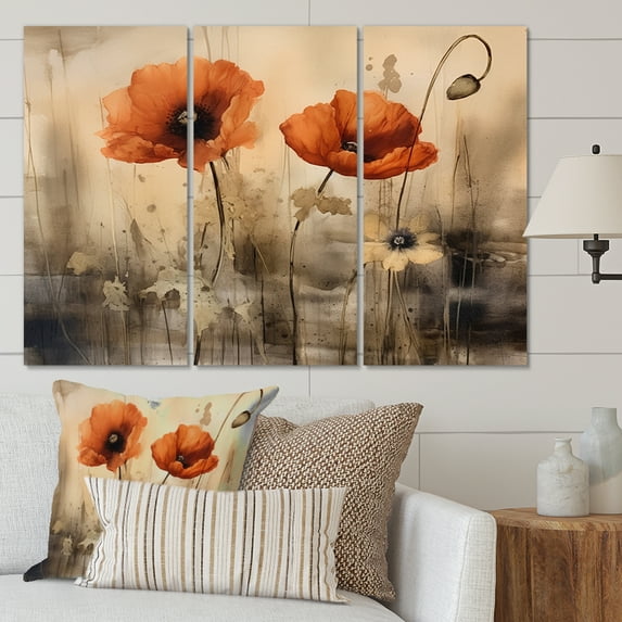Designart "Brilliantly Colored Poppies I" Floral Metal Wall Décor Set