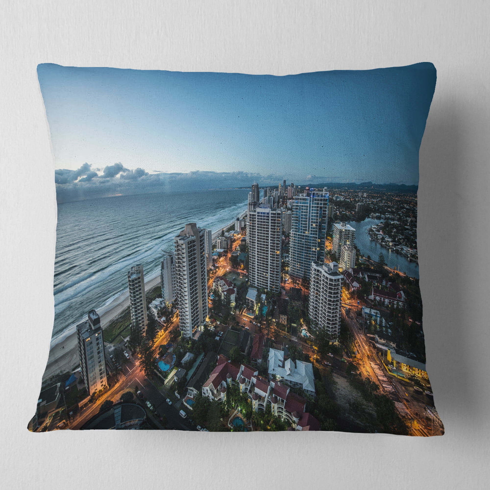 Designart Brisbane Skyscrapers and Sea Aerial View - Cityscape Throw Pillow - 18x18