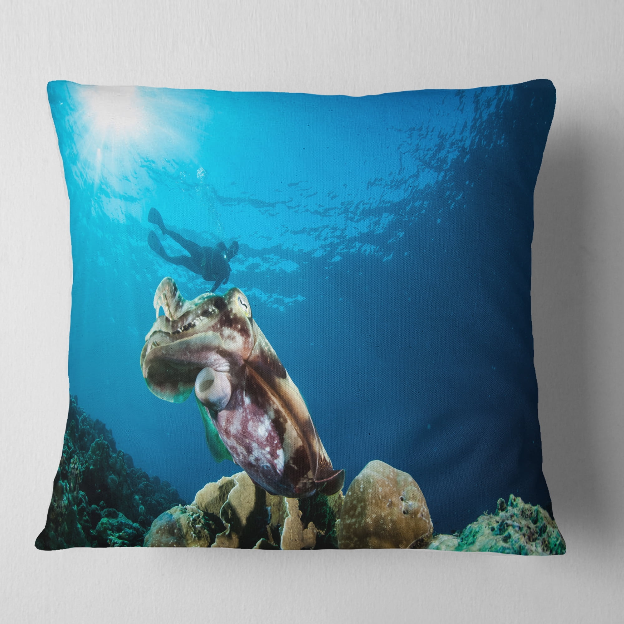 Designart Broadclub Cuttlefish Underwater - Seashore Throw Pillow - 16x16