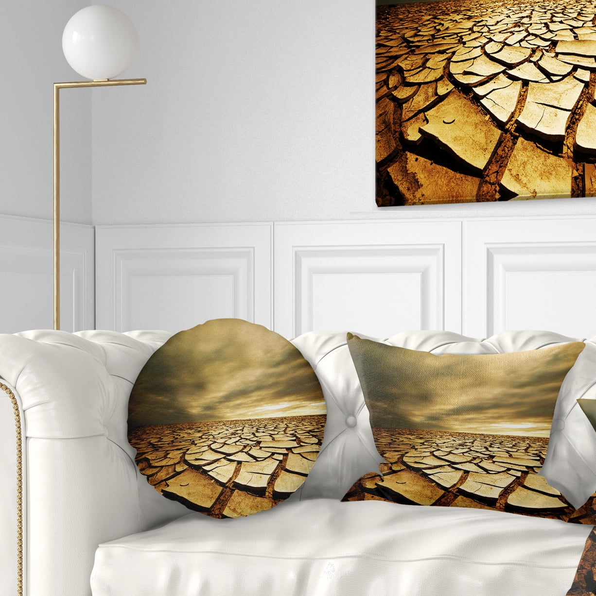 Designart Broken Drought Land with Dark Clouds - African Landscape Printed Throw Pillow - 12x20