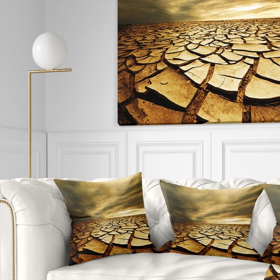 Designart Broken Drought Land with Dark Clouds - African Landscape Printed Throw Pillow - 18x18