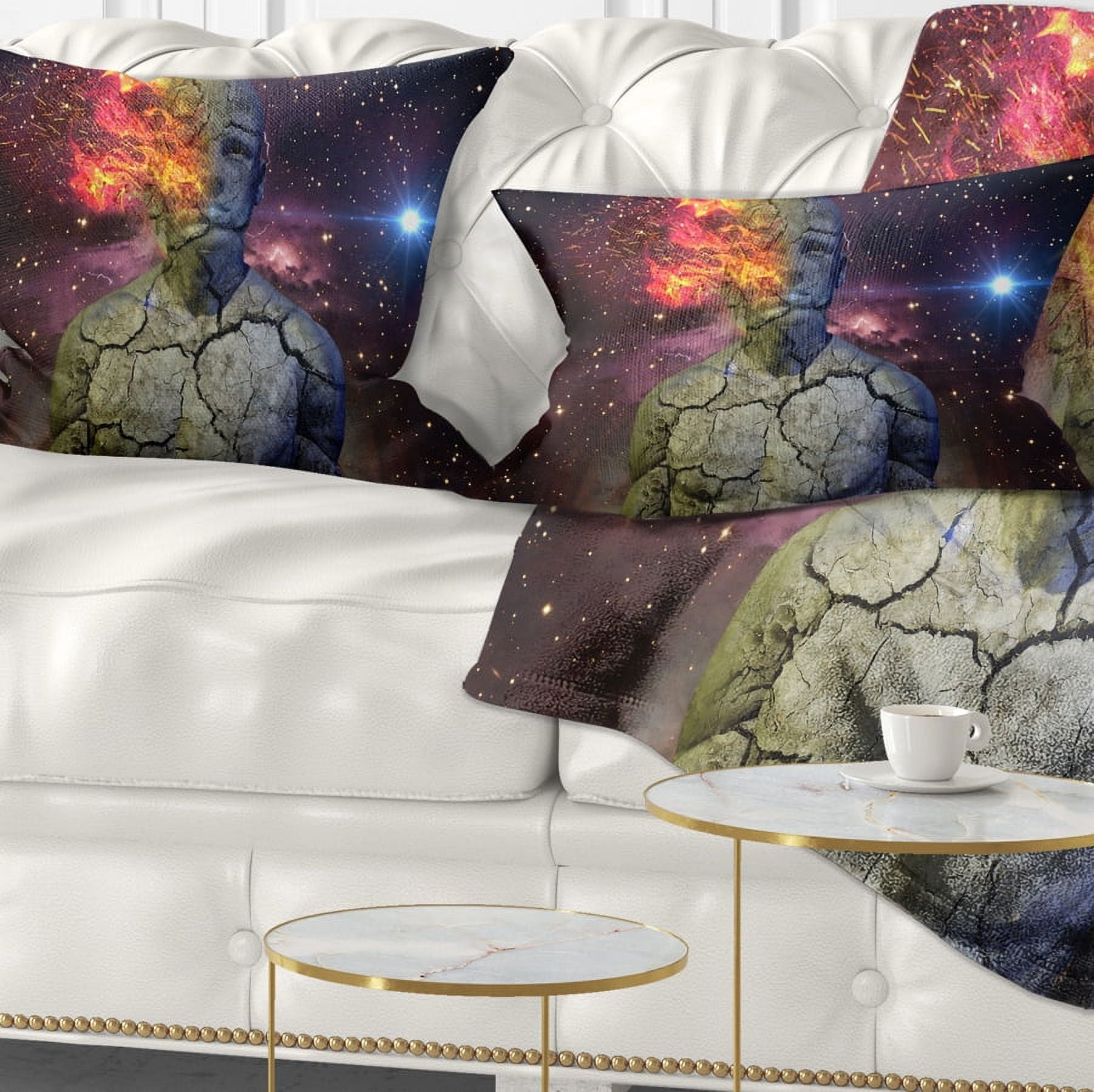 Designart Broken Human Body with Fire - Contemporary Throw Pillow - 12x20